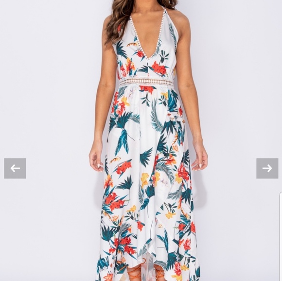 *1 LEFT *Embroidered Faux Wrap Floral Halter Maxi - Picture 5 of 6